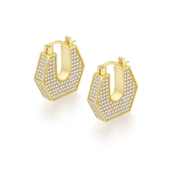 New earrings fashion retro high-grade galvanized 14K gold full diamond U-shaped earrings - Image 2