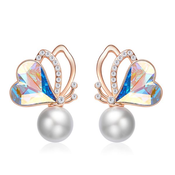 Jewelry set, butterfly, love earrings, pearl necklace - Image 4