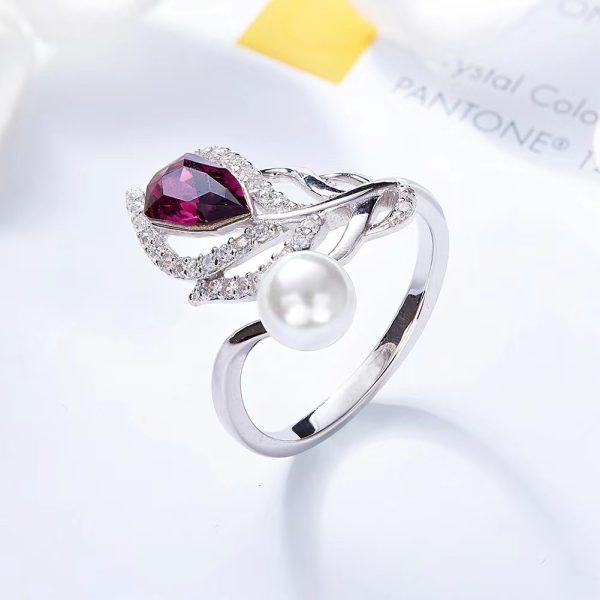 Anillo de perlas de agua dulce con piedras preciosas Swarovski de plata 925 - Image 4