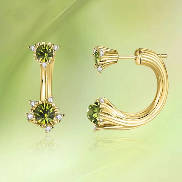 925 sterling silver, green crystal and natural white shell beads with 14K gold plating set earrings - Image 2