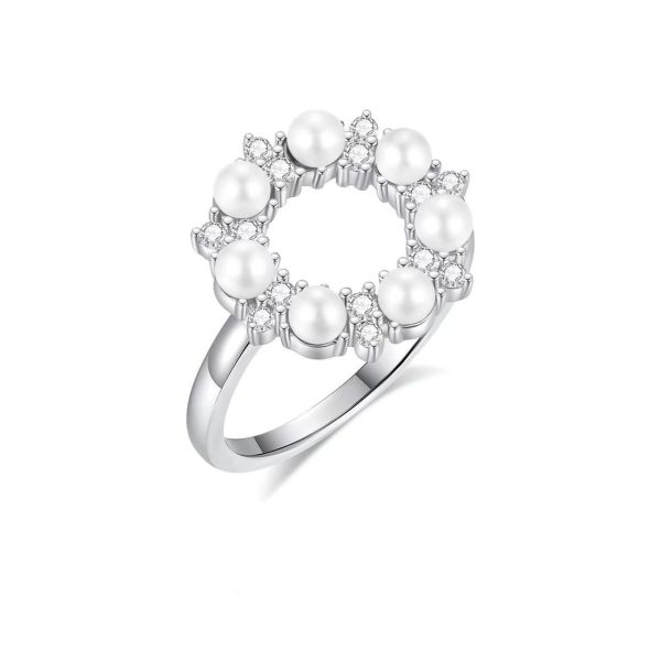925 sterling silver ring, zircon, shell beads, rhodium-plated ring - Image 2