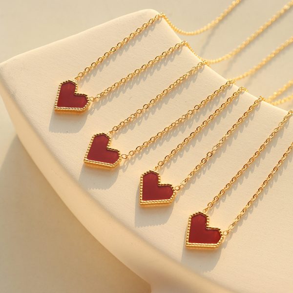 Love clavicle chain titanium steel necklace plated 18k gold retro peach heart 100 with women's jewelry - Image 4