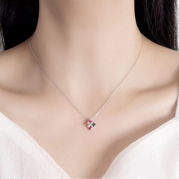 Light luxury square colored diamond pendant 925 sterling silver square high fashion necklace - Image 4