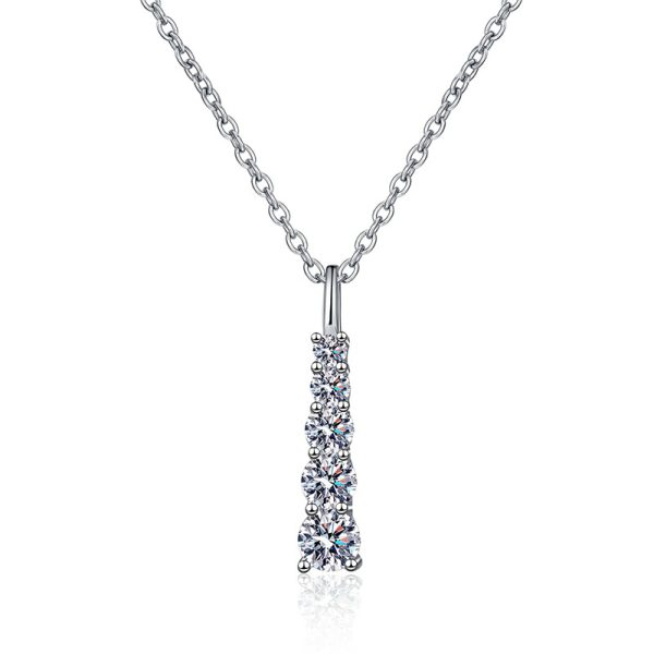 Simple and stylish 925 sterling silver moissanite necklace, perfect for women's daily wear, party, commuting, Valentine's Day, Christmas, Mother's Day jewelry gift Silver - Image 4