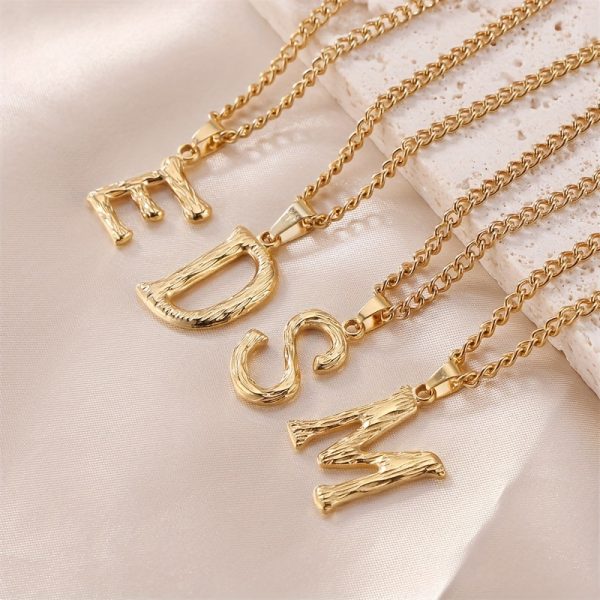 1pc Novel Trendy Stainless Steel Electroplated Golden English 26 Letters Fashion Pendant Necklace For Men And Women - Image 5