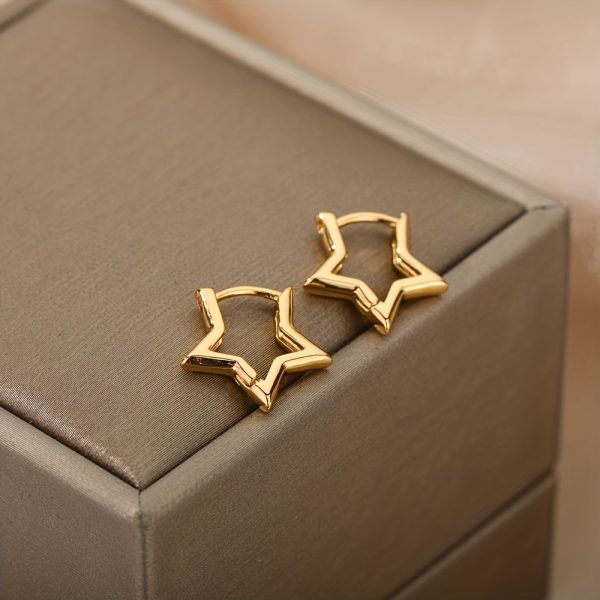 Shimmering Starry Love - 1 Pair Hypoallergenic Stainless Steel Golden Earrings, Chic Couple Jewelry for Enduring Style - Image 8