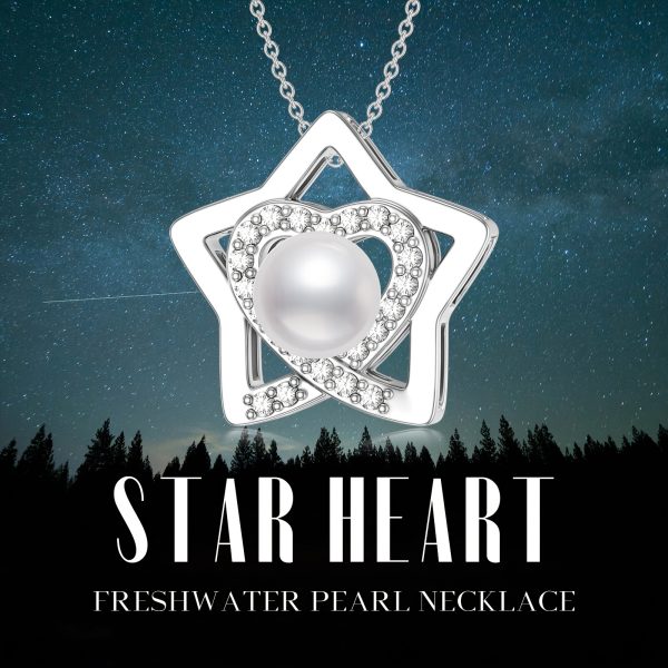 Pearl Necklace 925 Sterling Silver Star Heart Necklace, Single 6mm Freshwater Cultured Pearl Pendant For Women, Pearl Jewelry Gifts For Birthday Wedding Christmas - Image 2