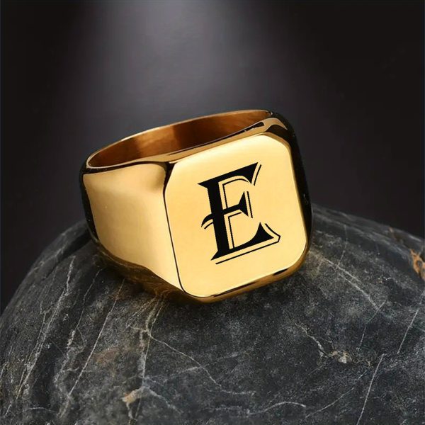 1pc Exquisite Classic Stainless Steel Letter Ring - Fashionable Simple Design, 26-Letter Engraving, Durable and Hypoallergenic - Perfect for Everyday Wear - Image 11
