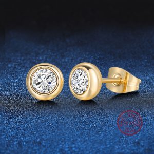 Luxurious Moissanite Inlaid 925 Sterling Silver Round Stud Earrings - Hypoallergenic, Delicate, Elegant, and Durable - Perfect for Sensitive Skin, Everyday Wear, and Special Occasions