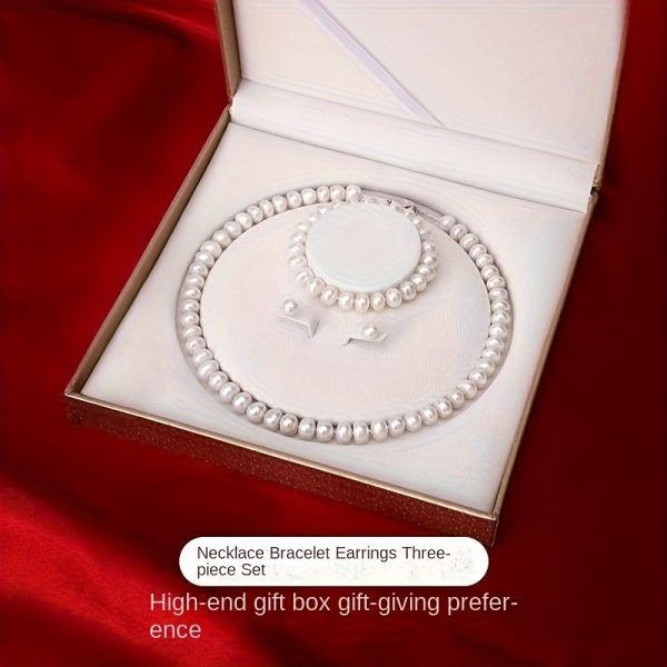 Elegant Freshwater Pearl Jewelry Set for Women - Includes Necklace, Bracelet & Stud Earrings, Milk White, Luxurious Classic Accessories - Image 7