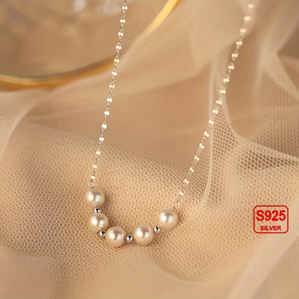 Luxurious Pearl Strand Necklace - 925 Sterling Silver Hypoallergenic Shell Pearl Jewelry with Simple Retro Design Clavicle Chain and Gift Box - Ideal for Sensitive Skin and Everyday Wear - Image 7