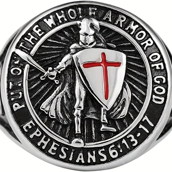 1pc Men's Bold Stainless Steel Knight Shield Ring - Medieval Inspired, Symbol of Protection, Perfect for Stylish Everyday Wear - Image 6