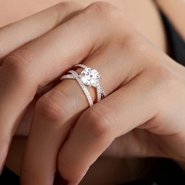 Moissanite Cross Promise 1 Carat Ring, Women's Engagement Ring, Personalized Wedding Ring, For Girlfriend, Christmas Mother's Day Gift, Back To School Gift - Image 2