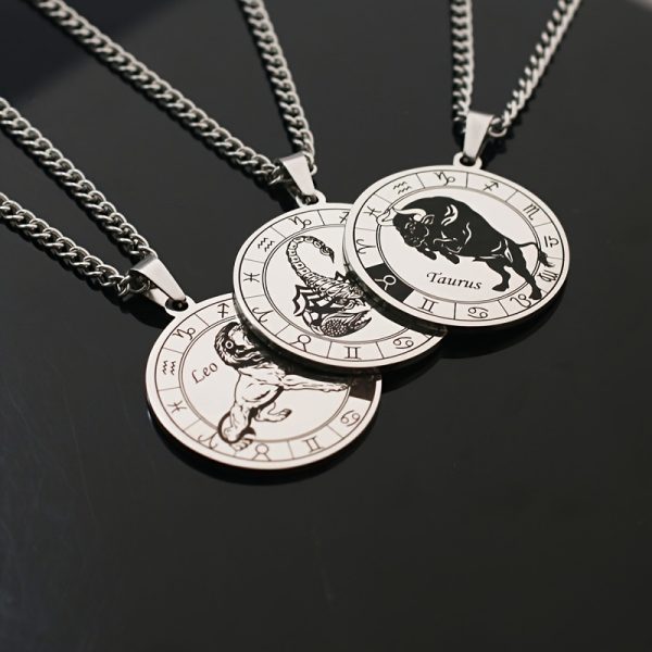 Stainless Steel Star Zodiac Necklace 12 Constellation Coin Pendant Necklace For Men Jewelry Gift For Birthday Anniversary - Image 3