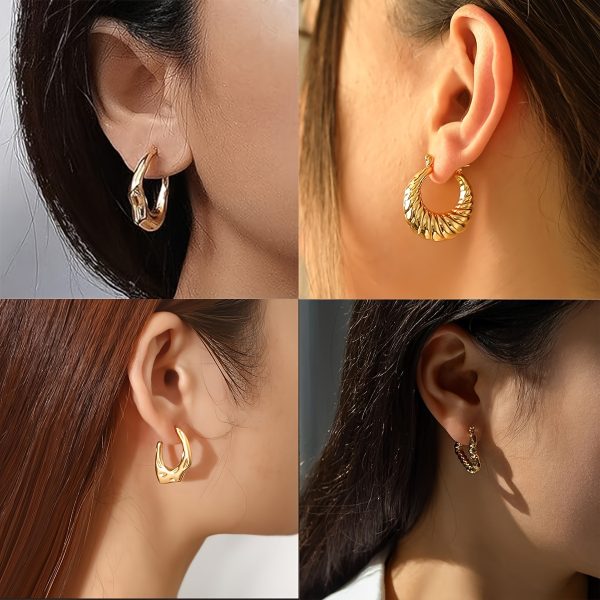 18PCSu002Fset Of 9 Styles 9 Pairs Of Women's Stainless Steel Personalized Hoop Earrings, Suitable For Gifts For Women - Image 8