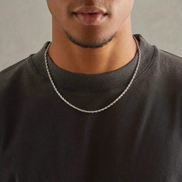3mm Width Stainless Steel Rope Chain Necklace, Fashion Hip Hop Jewelry - Image 5
