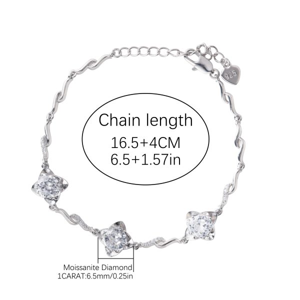 1 Moissanite Four Leaf Clover Silver Adjustable Bracelet, Luxurious And High-end, Giving Her Infinite Love, Suitable For Mothers, Friends, Various Occasions, And Comes With A Boutique Gift Box - Image 4
