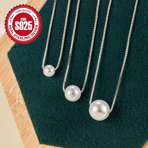 White Shell Pearls Pendant Necklace 925 Sterling Silver Neck Chain Jewelry Decoration - Image 2
