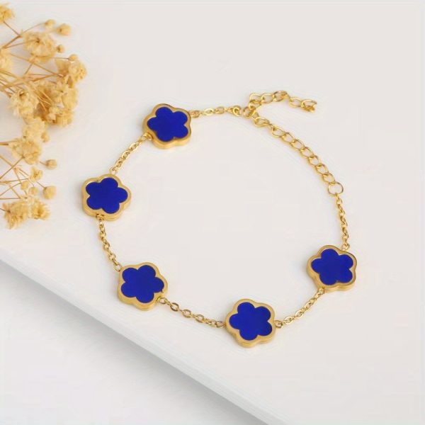 18K Gold Plated Flower Design Stainless Steel Bracelet, Elegant Floral Style Hand Decor Bracelet Jewelry Gift - Image 11