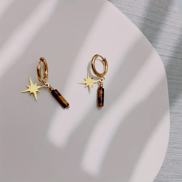 Unique Natural Stone Pendant - Drop & Dangle Earrings with Boho Elegant Design, Stainless Steel Jewelry, Trendy Gift for Women, Handcrafted Irregular Shape, Hypoallergenic, Nickel-Free, and Durable