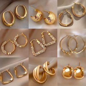 10 Pairs High-end Golden Geometric Ring Ear Hooks, Electroplated Non Fading Luxury Earrings for Mom