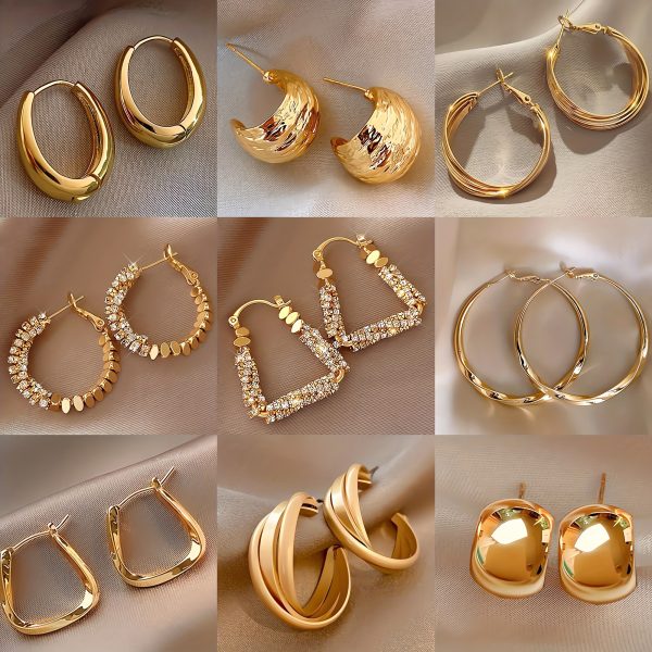 10 Pairs High-end Golden Geometric Ring Ear Hooks, Electroplated Non Fading Luxury Earrings for Mom