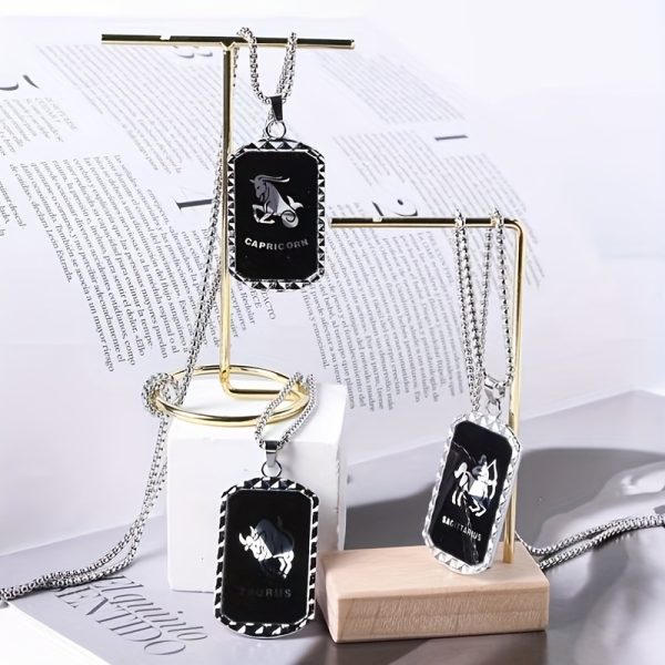 1pc Unique Zodiac Pendant Necklace - Laser-Engraved Double-Sided Stainless Steel Chain Necklace with 12 Zodiac Signs, Trendy Hip Hop Design, Perfect for Holiday Party, Father's Day Gift, Men's Accessories, and Birthday Present - Image 9