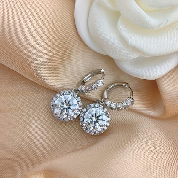 1pair Simple Classic 925 Sterling Silver Moissanite Round Drop Earrings, Halloween Christmas Birthday Gift - Image 4