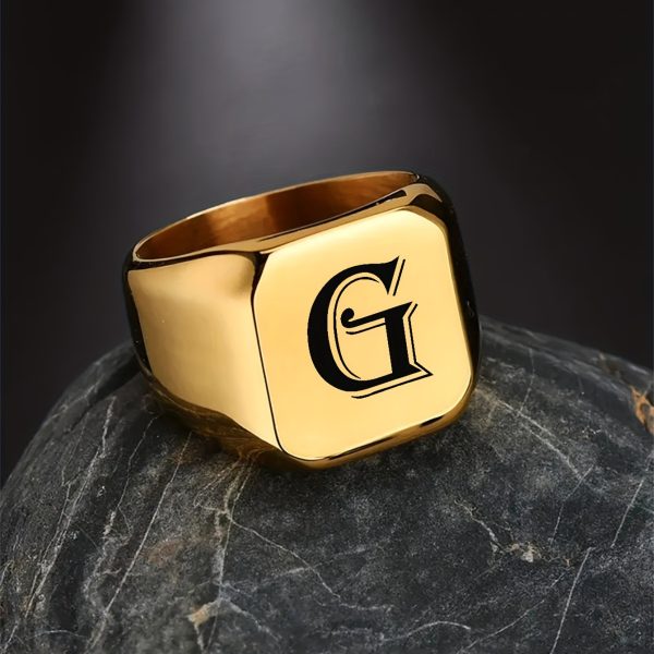 1pc Exquisite Classic Stainless Steel Letter Ring - Fashionable Simple Design, 26-Letter Engraving, Durable and Hypoallergenic - Perfect for Everyday Wear - Image 16