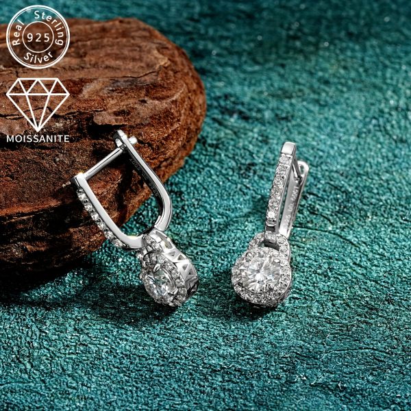 Elegant 925 Sterling Silver Hoop Earrings with 0.5ct*2 Pcs of Synthetic Moissanite Stones, Perfect for Holidays and Weddings - Image 11