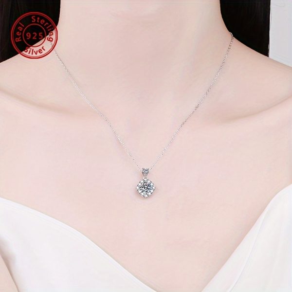 1 Carat S925 Sterling Silver Moissanite Ladies Necklace, Wedding Jewelry, Mother's Day Gift for Daily Casual - Image 4