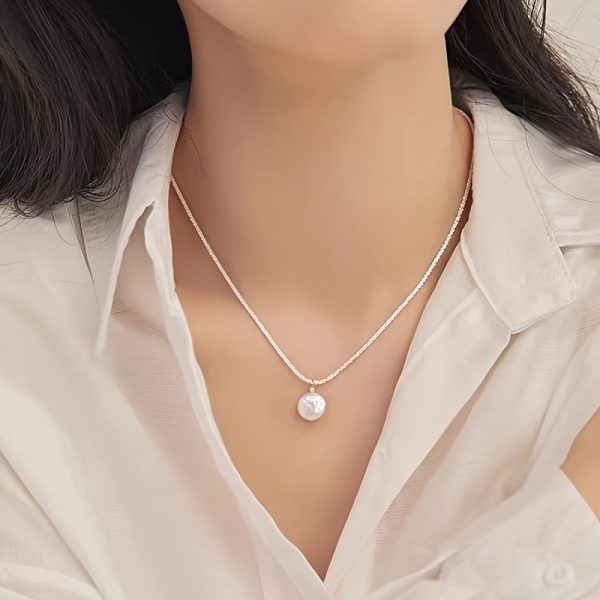 925 Sterling Silver Elegant Necklace with Natural White Pearl Pendant, Ideal Gift - Image 6