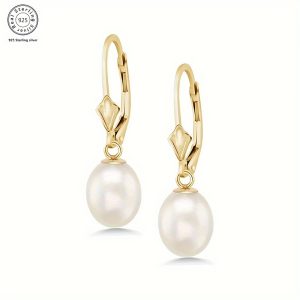 Women's Freshwater Pearl Drop Earrings, 18k Gold Plated Freshwater Pearl Earrings, Suitable For All Occasions, With A Beautiful Gift Box