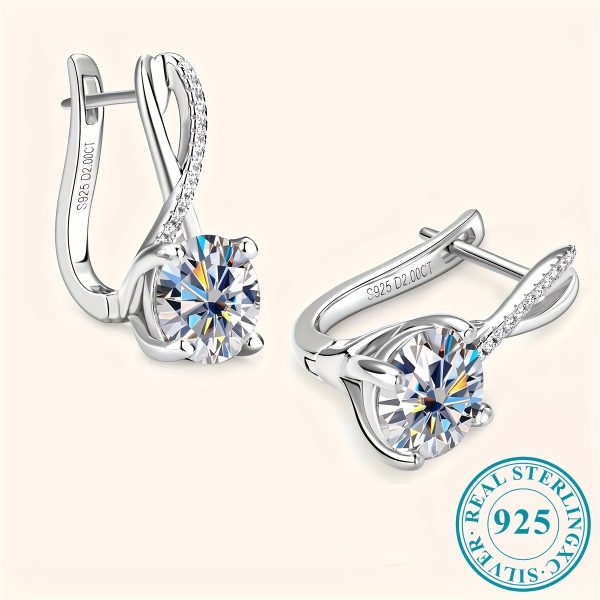 2 Carat Moissanite Sterling Silver Earrings, 18K Gold Plated, 6g 925 Silver, Elegant & Sexy Design, Ideal for Engagement, Wedding, Confession, Gift for Loved Ones, Christmas Party Essential - Image 2