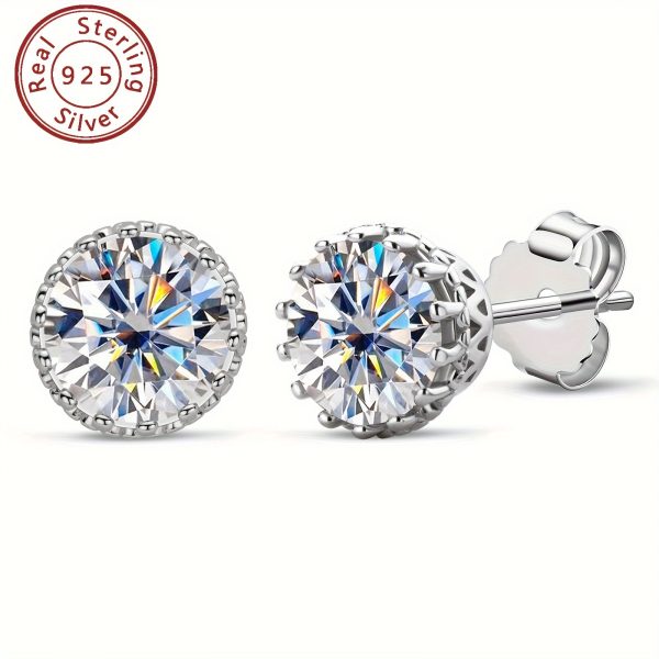 1 Pair Elegant Classic Moissanite Stud Earrings, 6.5mm Round D Color Synthetic Stones, 925 Sterling Silver, 18K Golden Plated, Mother'S Day Gift, All Season Jewelry for Women - Image 4
