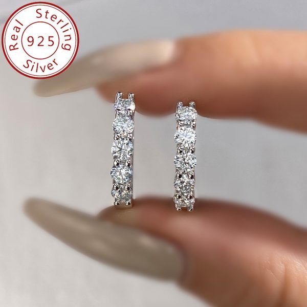 1 Pair Luxurious 925 Sterling Silver Dangle Earrings - Exquisite 0.5CT Moissanite Accents, 0.11oz Hoop Design, Hypoallergenic, Nickel-Free, Perfect for Valentine's Day, Anniversaries, and Bridal Occasions - Image 2