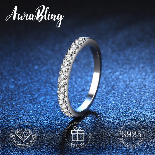 AuraBling Radiant Moissanite Ring - Dazzling S925 Sterling Silver Unisex Design - Rows of Timeless Sparkle