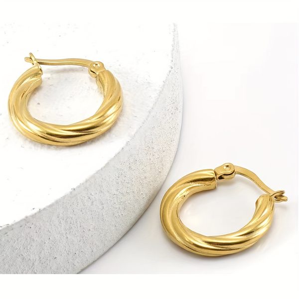 3 Pairs Set Of Tiny Delicate Hoop Earrings Stainless Steel 18K Gold Plated Jewelry Simple Vintage Style Female Gift - Image 4