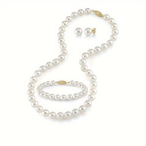 Women's Pearl Jewelry Set - Freshwater Pearl Necklace And Earrings Set, Perfect ForWeddings And Parties, Comes With A Beautiful Gift Box