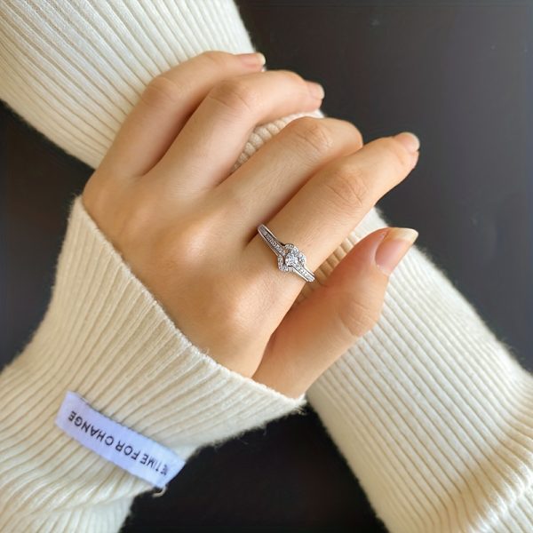 1.6g 0.06oz 925 Sterling Silver Cute Heart Design Ring with Inlaid Shining Zirconia, High-Quality Jewelry for Female, Dainty Gift for Your Love - Image 7