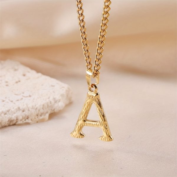 1pc Novel Trendy Stainless Steel Electroplated Golden English 26 Letters Fashion Pendant Necklace For Men And Women - Image 11