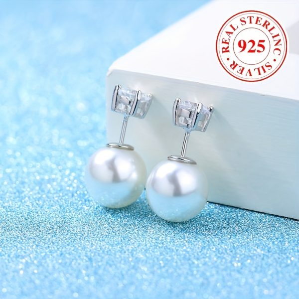 Luxurious Freshwater Pearl Stud Earrings - Brass silver-plated, Hypoallergenic, Elegant Ear Jacket Design, Perfect for Wedding, Luxury Style, Female Jewelry, Durable and Long-Lasting, Easy to Wear and Comfortable - Image 6