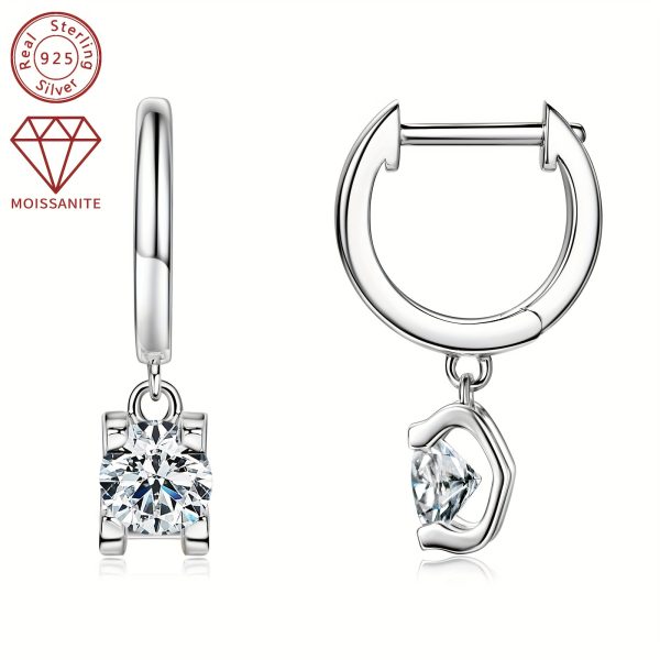 2pcs 925 Sterling Silver Earrings with 5mm Moissanite, 0.5 Carat, Fashion Dangle Earrings, Classic Style, Synthetic Stone, 14K Golden Plated, April Birthstone, for Holiday, Vacation, Wedding, Christmas, All Seasons - Image 5