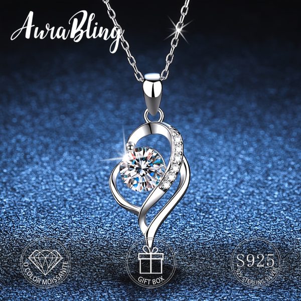 One Carat Moissanite AuraBling S925 Sterling Silver Heartfelt Pendant Necklace - Image 2
