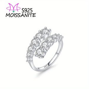3.36 Carat 925 Sterling Silver Moissanite Open Ring, Equal Size, Elegant Classic Design, Everyday Wear, 5g, with Gift Box