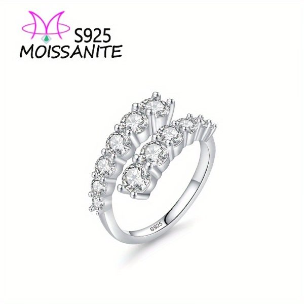 3.36 Carat 925 Sterling Silver Moissanite Open Ring, Equal Size, Elegant Classic Design, Everyday Wear, 5g, with Gift Box