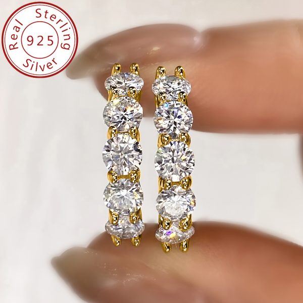 Elegant Luxury 925 Sterling Silver Hoop Earrings with 0.3ct Moissanite Stone, 3.1g - Women's Wedding Party Jewelry, Anniversary Valentine's Day Gift, Real Sterling Silver Ear Needle, All-Season Suitable - Image 2