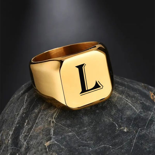 1pc Exquisite Classic Stainless Steel Letter Ring - Fashionable Simple Design, 26-Letter Engraving, Durable and Hypoallergenic - Perfect for Everyday Wear - Image 37