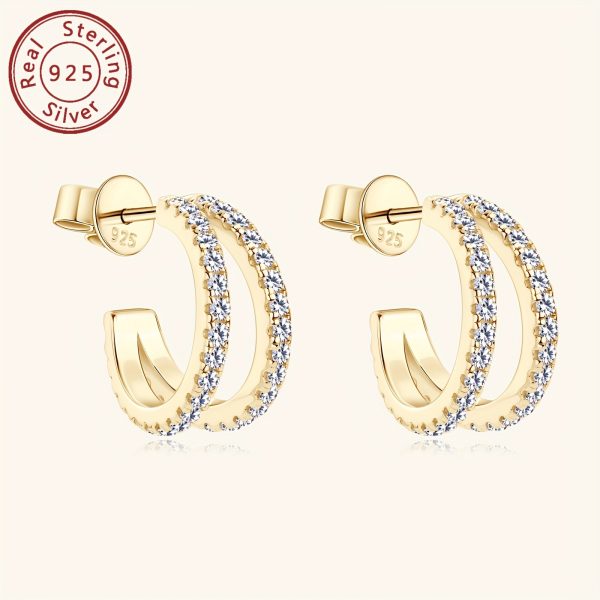 925 Sterling Silver Hoop Earrings with Synthetic Moissanite, 1.4mm 0.5ct*2pcs, Classic Split-Shank Design, 14K Gold Plated, April Birthstone, Holiday Christmas Gift, Wedding & Vacation Accessory, 1 Pair - Image 9