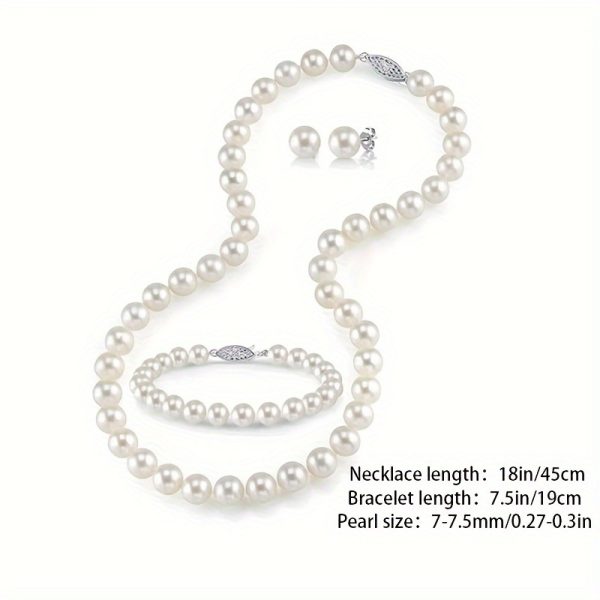 Women's Pearl Jewelry Set - Freshwater Pearl Necklace And Earrings Set, Perfect ForWeddings And Parties, Comes With A Beautiful Gift Box - Image 5